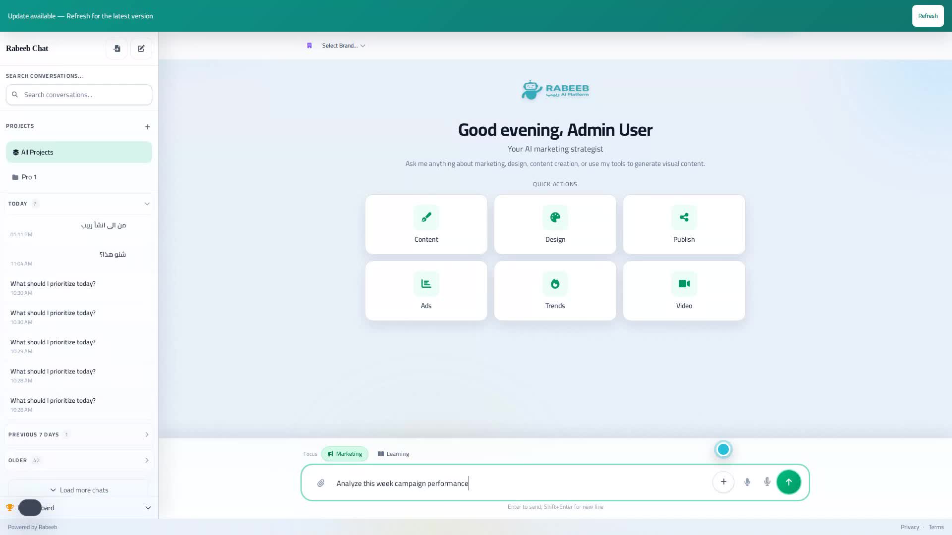 AI marketing intelligence and creative workflow platform